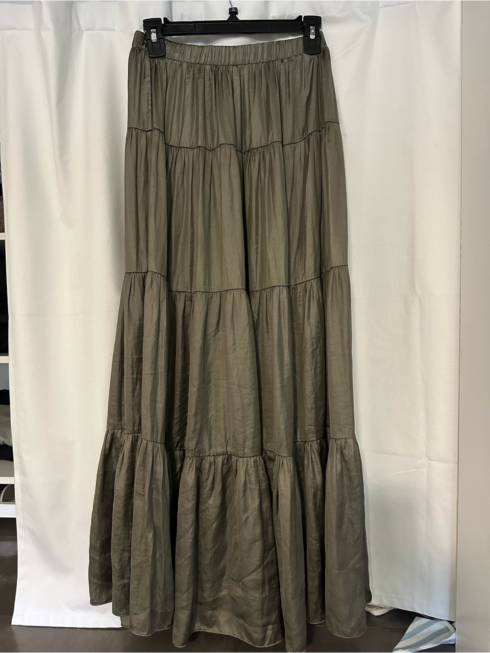 Tiered Maxi Skirt in Olive Green - philosophy